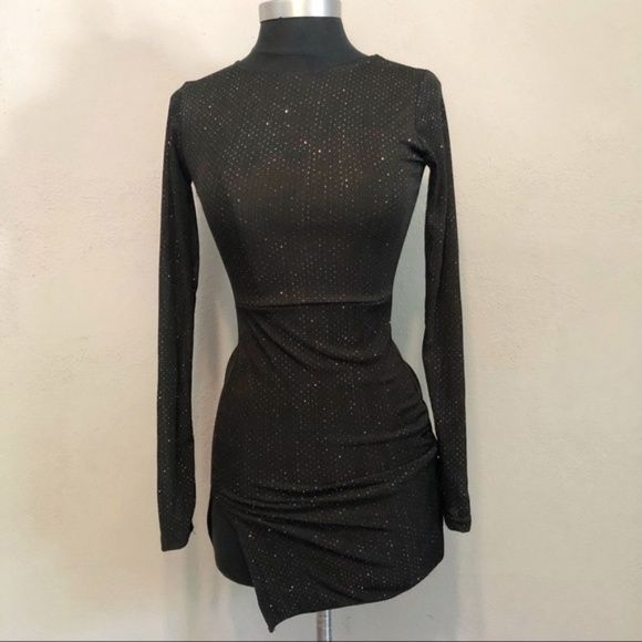 black glitter split leg bodycon dress